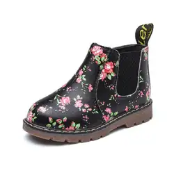 Новый с цветочным принтом детские ботинки martin Размеры 21-36 Весна-осень-зима из искусственной кожи для девочек кожаные ботильоны
