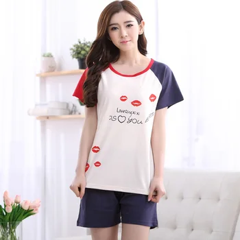 

New Arrivals Cotton Cute Pajamas Sets Women Pajamas Sweet Girls Lip Printing Loungewear Plus 3XL Pyjama femme Home Clothing