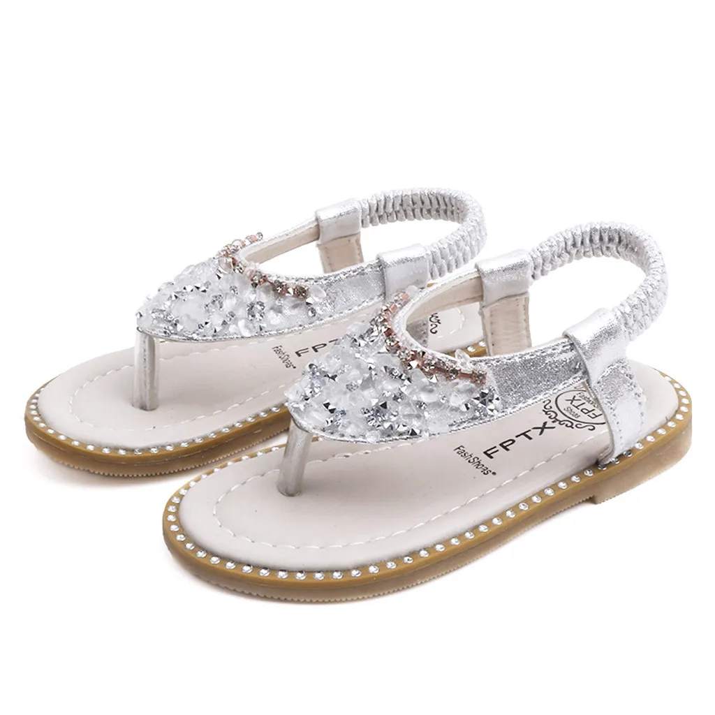 

SZYADEOU Kids Baby Summer Sandals For Girls Rubber children Shoes Leather Beach Crystal Princess Sandals flat סנדלים בנות L4