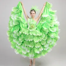 Зеленый большой качели ручной работы цветок женский костюм Банкетный группа танец Современный танец сцена представление одежда