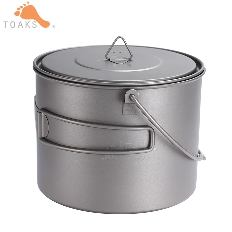 TOAKS de titanio olla 1300 ml Camping ollas de cocina Picnic colgar olla ultraligero de titanio puro olla con asas plegables POT-1300-BH