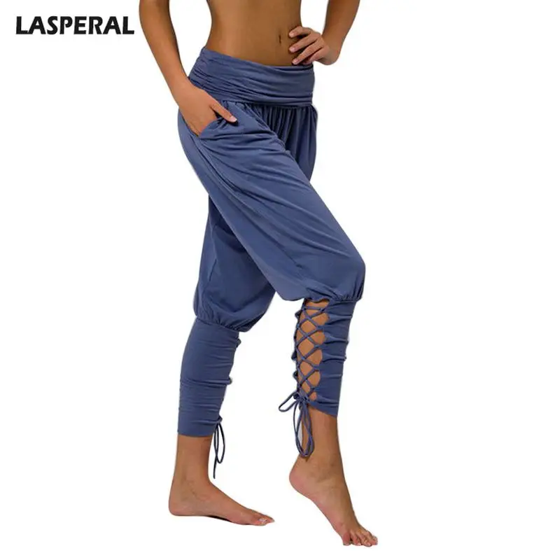 LASPERAL المرأة أقدام الرقص السراويل عالية الخصر جيوب حزام السراويل فام السراويل شبكة مثير ضئيلة اللياقة البدنية السراويل النبض حجم