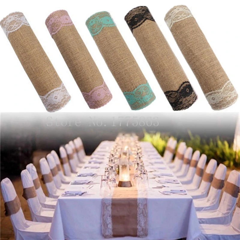 

Free by UPS! 10Pcs *30x275cm Rustic Burlap Lace Hessian Line Table Runner Natura Jute Outdoor Wedding Party Decoration AA7928