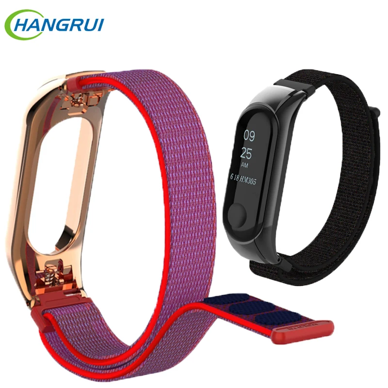 

HANGRUI Nylon Loop Band for Xiaomi Mi Band 3 wrist strap magnetic replacement smartband for miband 3 bracelet metal buckle shell