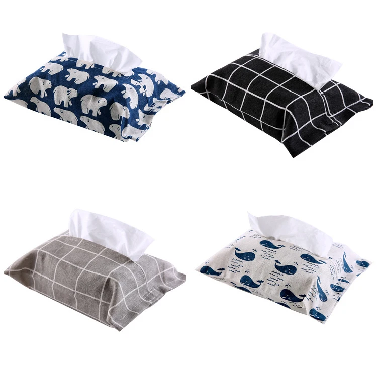 Washable Cotton Facial Tissue Storage Box Living Room Bedroom Car Handsome Velcro Pocket Soft Comfortable Simple Practical (9)