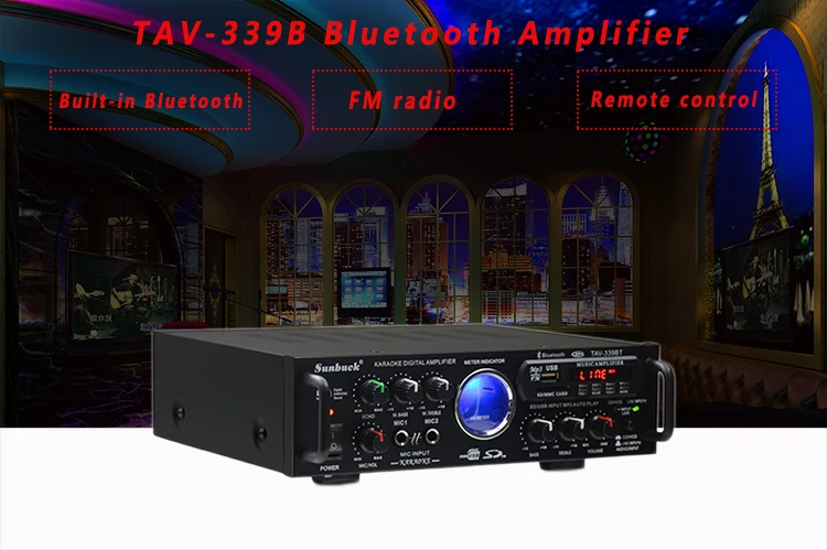 Бриз аудио sunbuck TAV-339B Bluetooth усилитель fm-радио USB SD 100 Вт* 2 Пульт дистанционного Управления караоке усилитель