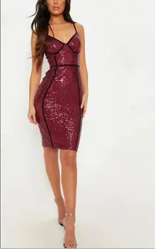 

Sequin Strap Dress Top Quality Sexy Red Night CLub Sleeveless Women Bodycon Evening Party Dresses