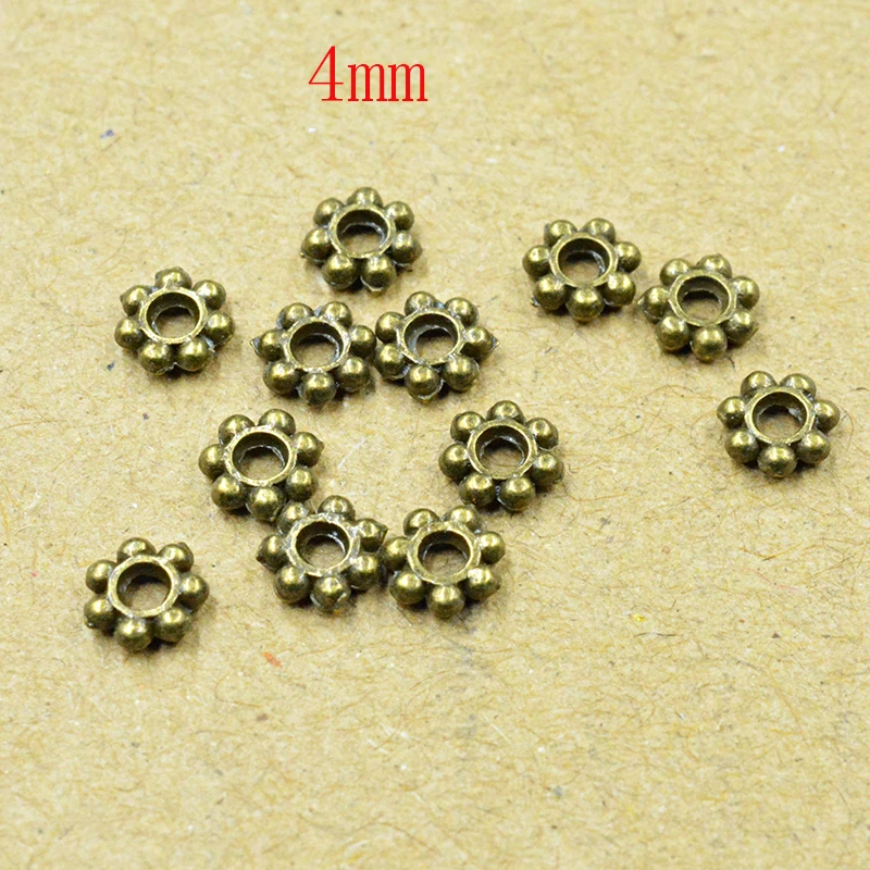 

FLTMRH 20PCS 4mm Tibetan Gold bronz Tone Daisy Wheel Flower Charm Loose Spacer Metal Beads For Jewelry Making Needlework Acces