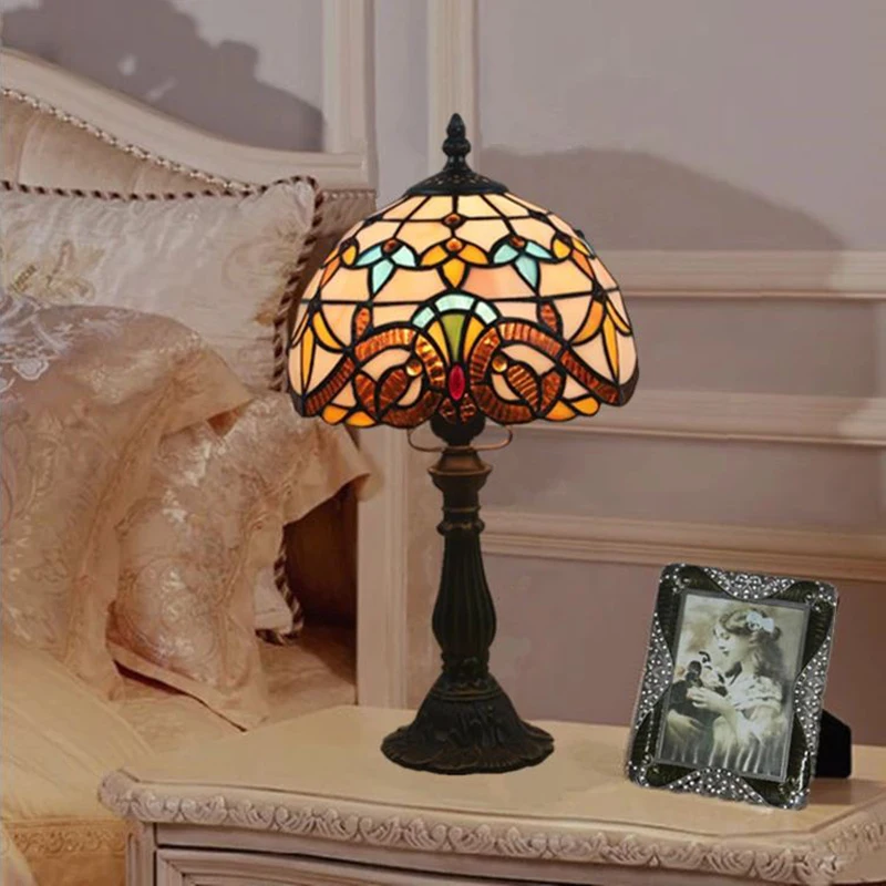 WOERFU 20 см настольная лампа Тиффани E27 сплав основа барокко спальня прикроватная лампа креативная Мода ретро настольная лампа