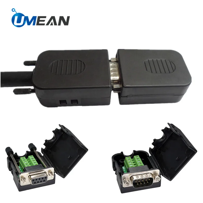 

Serial DB9 RS232 COM Connector Female Male Solderless Terminal 9pin Breakout Board with screw shell cover
