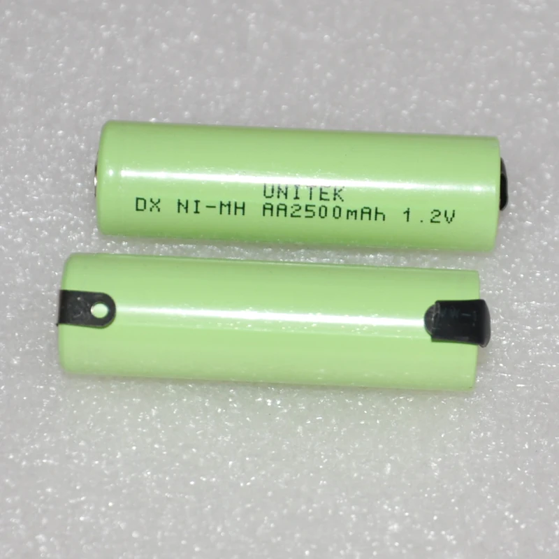 UNITEK 4 шт. 1,2 в AA Аккумуляторная батарея 2500 мАч ni-mh ni mh ячейка со сварочными штырьками для бритвы Philips Braun электробритва