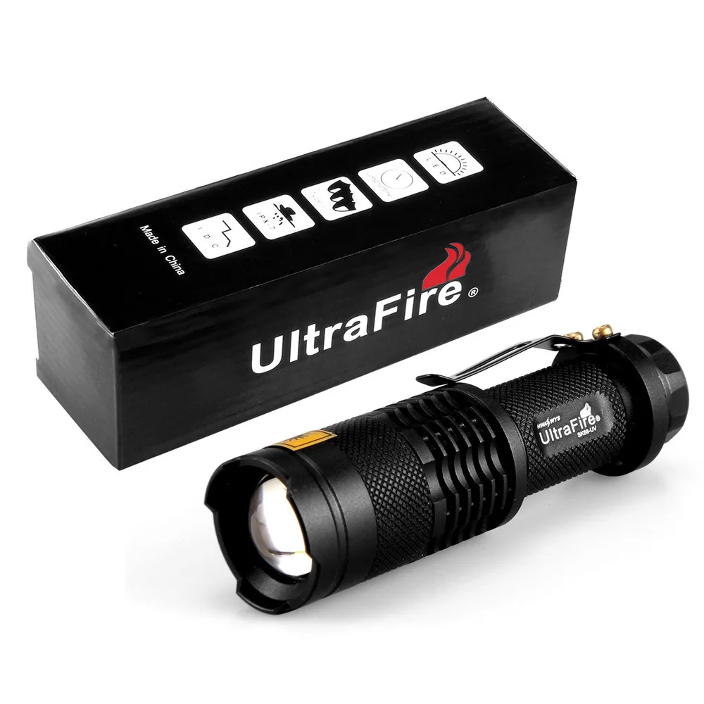 Ultra Fire LED UV Flashlight 1 Mode SK68 Zoomable Lanterna Torch luz 14500 Flashlight Purple