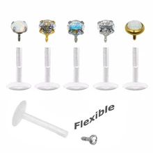1 قطعة الموضة الزركون تشيكوسلوفاكيا 316l الصلب و PTFE Labret الشفاه بار الدائري ثقب الأذن الغضروف الزنمة مثير فتاة مجوهرات 16 جرام(China)