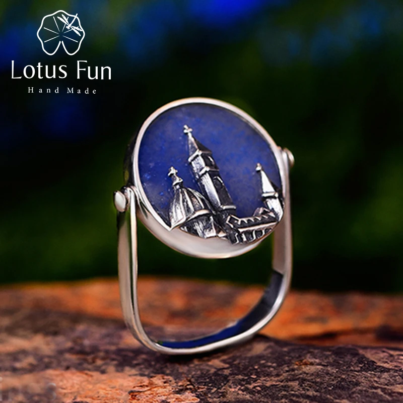 

Lotus Fun Real 925 Sterling Silver Ring Natural Aventurine Handmade Fine Jewelry Florence Cathedral Rings For Women Bijoux