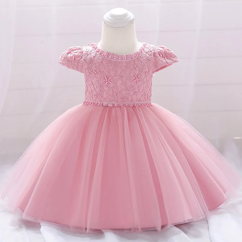 

Beaded baby girl dress suitable for lnfants 3M-24M 1 year kids birthday clothes Vestido short sleeve tutu clothing L1873XZ