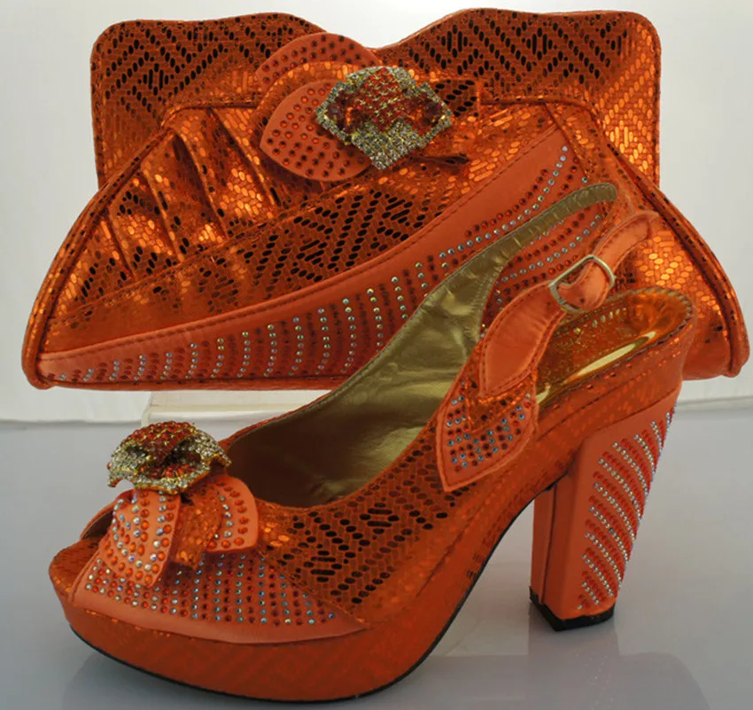 

Me3302 Shoes matching bag set series,Charming Orange shoes and bag set for Nigeria wedding with Free shipping.