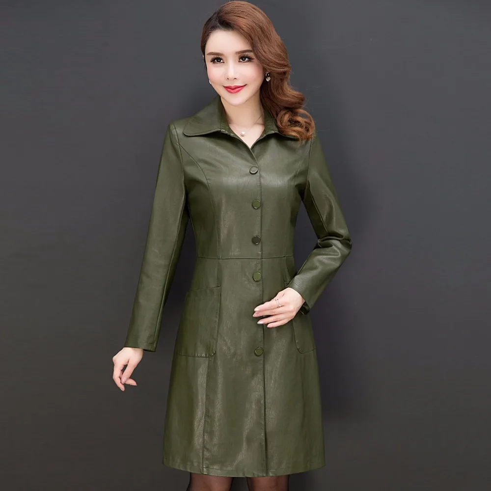 Automne Qh0572 Vestes En Le Plus Noir vert Tournent Hiver La Manteau Cuir Femmes À Manteaux Slim Bas Vers De Mode Taille Longues Manches Noir 2017 ABaYdqx