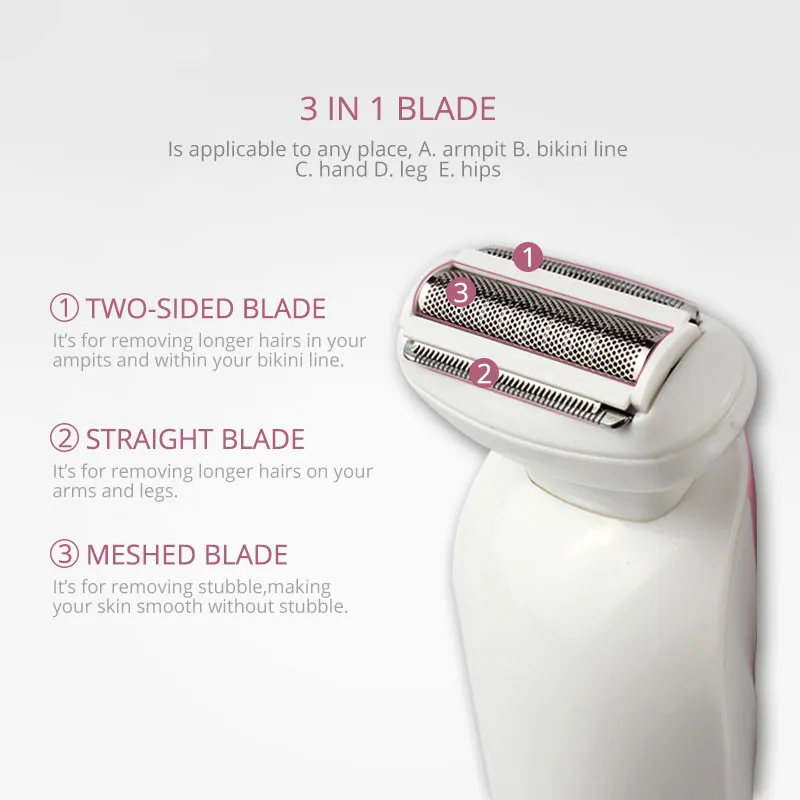 Kemei 4 in 1 Multifunction Ladies Electric Epilator Nail Polisher Professional 3 Blades Women Shaver Razor Bikini Trimmer