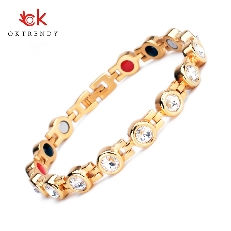 

Oktrendy Magnetic Crystal Bracelets & Bangles Rhinestone Jewelry Women Accessories Pain Relief Hologram Germanium Bracelets