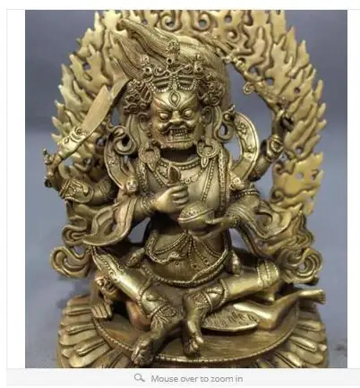 

Art Bronze Decoration Crafts Brass collect 9" Elaborate Tibet Buddhism Brass Vajra 4 Arms Mahakala Buddha Joss Jambhala Statu