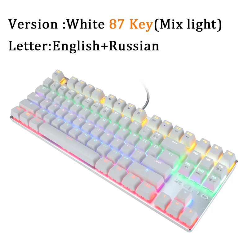 White Russian 87 Key Metoo ZERO игровая механическая клавиатура испанский/русский/французский/английский Многоязычная поддержка с подсветкой Anti-Ghosting - Цвет: White Russian 87 Key