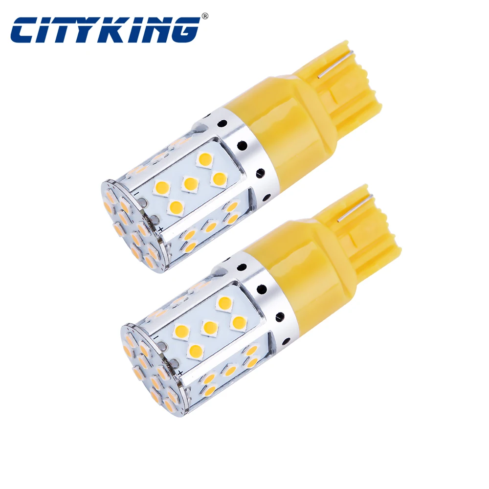 

2pcs Error Free Amber Yellow 7440 T20 LED 35smd 3030 For Car Front or Rear Turn Signal Light No Hyper Flash and No Modification