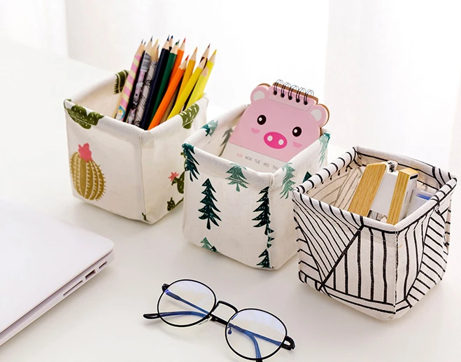 

Cotton and linen desktop storage box desk stationery storage basket Dressing table cosmetic debris finishing box
