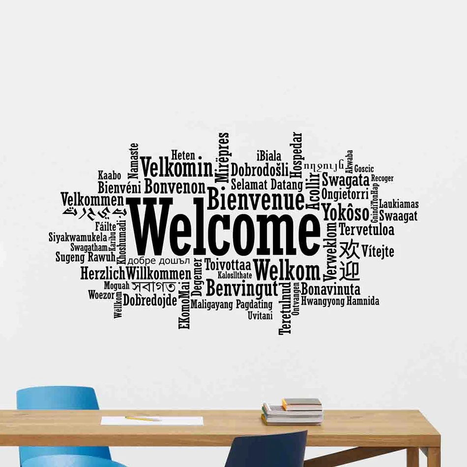 

Welcome In Different Languages Wall Decal Sign Office Poster Quote Motivational Gift Vinyl Sticker Business Decor Art Mural W727
