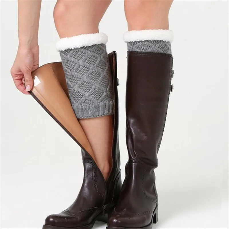 

Winter Thick Fleece Women Leg Warmers Knitting Rhombus Boot Socks Ladies Boot Cuffs Legwarmer Boot Toppers