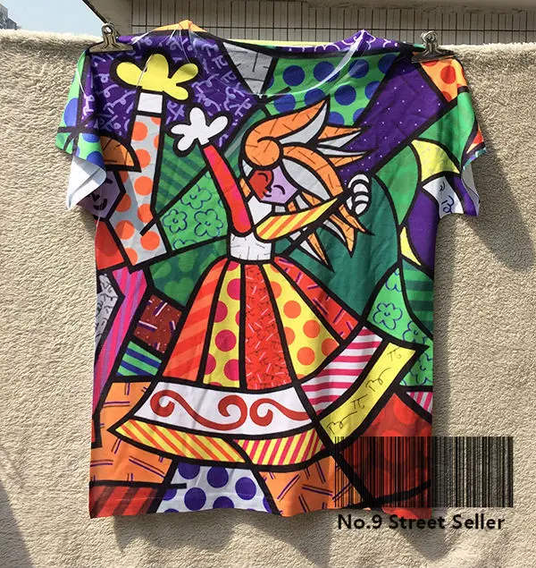

Track Ship+New Fresh Hot T-shirt Top Tee Glass Painting Two Happy Playing Young Abstract Lover in Church 0349