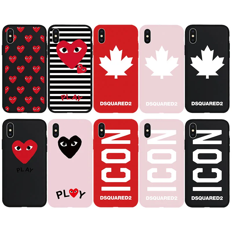 Brand NEW DS2 Dsquared ICON Maple Leaf CDG Soft Case for iPhone 8Plus 8 7Plus 7 6s 6 Plus X Xs XR Xs Max SE 5s 5 SE Phone Cover
