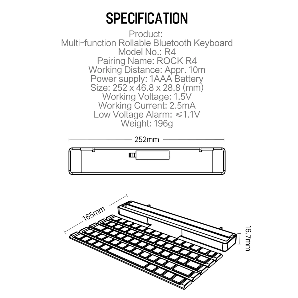 ROCK Складная bluetooth-клавиатура для iPad Pro Mini Air, многофункциональная раскладываемая bluetooth-клавиатура для iPhone быстро переключается