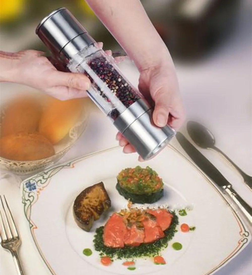 2In1 Salt Pepper Mill Stainless steel double head manual salt and