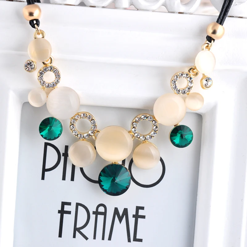 

New Fashion Statement Valentine Jewelry Bijoux Beautiful Exquisite Round Opal Crystal with rope Chain Necklace for women