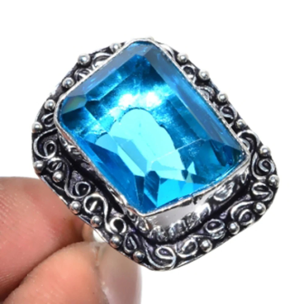 

Blue Topas Ring Silver Overlay over Copper , Size: 7.5, R5004
