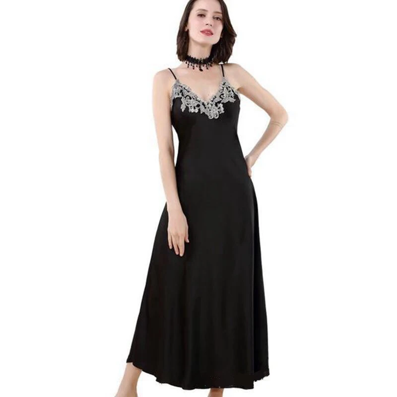 Женские шелковые длинные платья, черные пижамы, ночная рубашка размера плюс, Женское ночное платье, женская одежда, женское нижнее белье, красное платье
