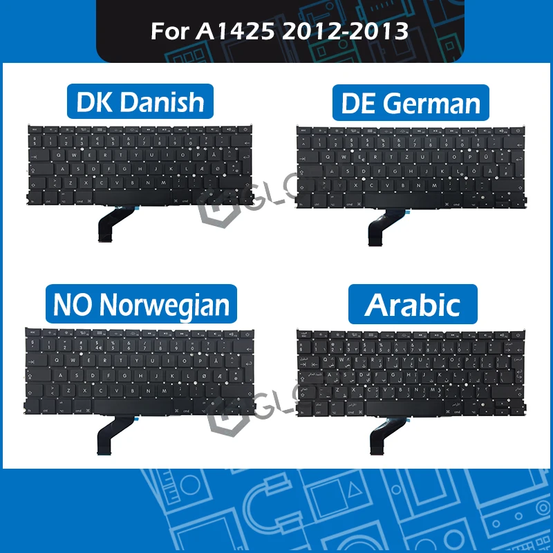 

New for Macbook Pro Retina 13" A1425 Late 2012 Early 2013 DE German DK Danish NO Norwegian Arabic Keyboard Replacement