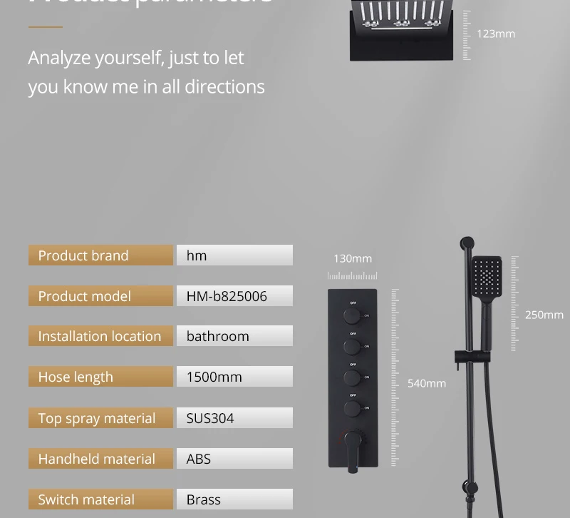 22Waterfall Rain Shower Sets Faucet Rotating Water Shower 4 Function Spa Waterfall Massage Bathroom Fixture Black Shower Set (4)