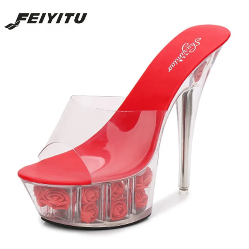 Женские шлепанцы на платформе FeiYiTu летние разноцветные с цветами розы