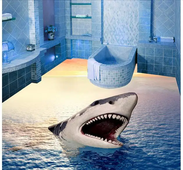 

3d pvc flooring custom photo mural picture Sharks to the surface decoration painting sky ceiling room wallpaper for walls 3d