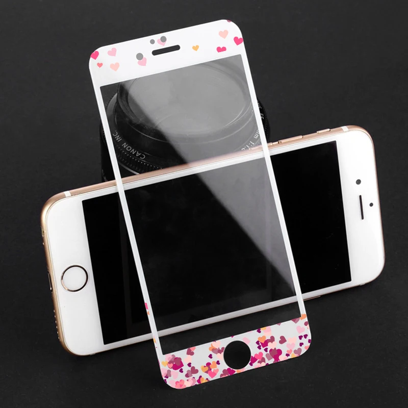 DIFFRBEAUTY Luxury Cartoon Cute Hearts Love Black White Tempered Screen Protector Glass For iPhone 6 6s Plus 7 8 | Мобильные