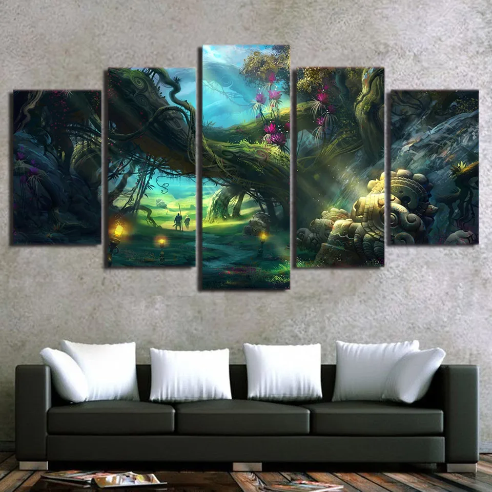 

Home Decor Canvas Painting HD Prints Tree 5 Pieces Bedside Background Wall Art Forest Modular Landscape Pictures Artwork Poster