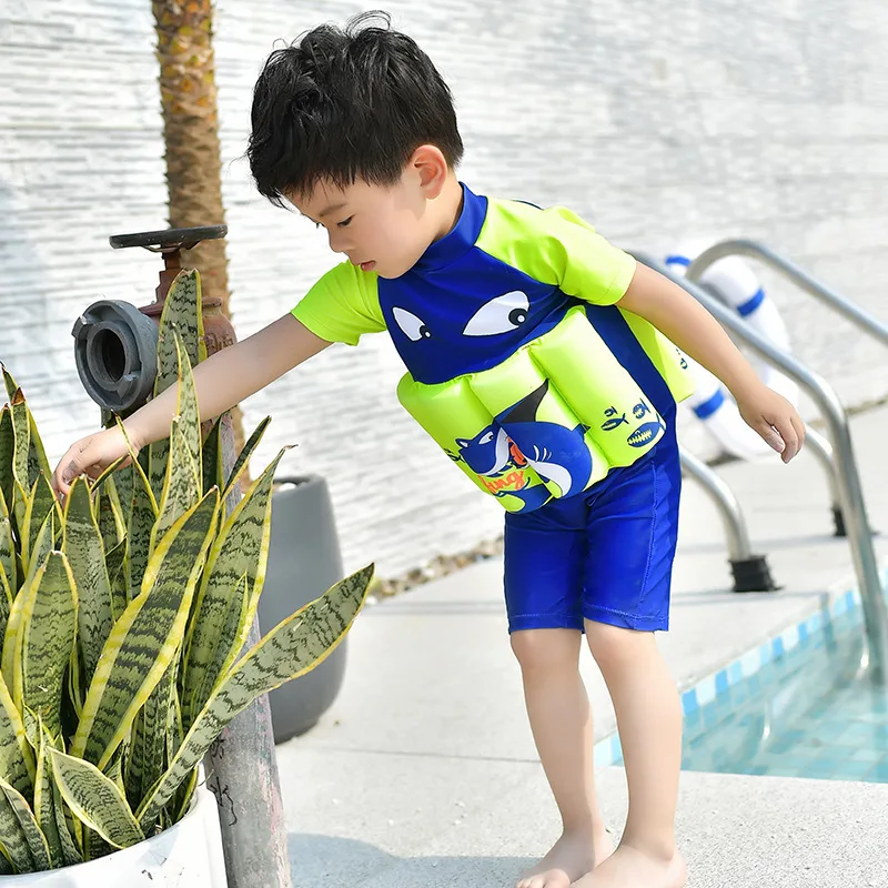 

Children Swimsuit Boy Zip Swimming Suit Float Buoyancy Swimwear Detachable Bathing Suit Protective Safe Learning Lesson Swimwear