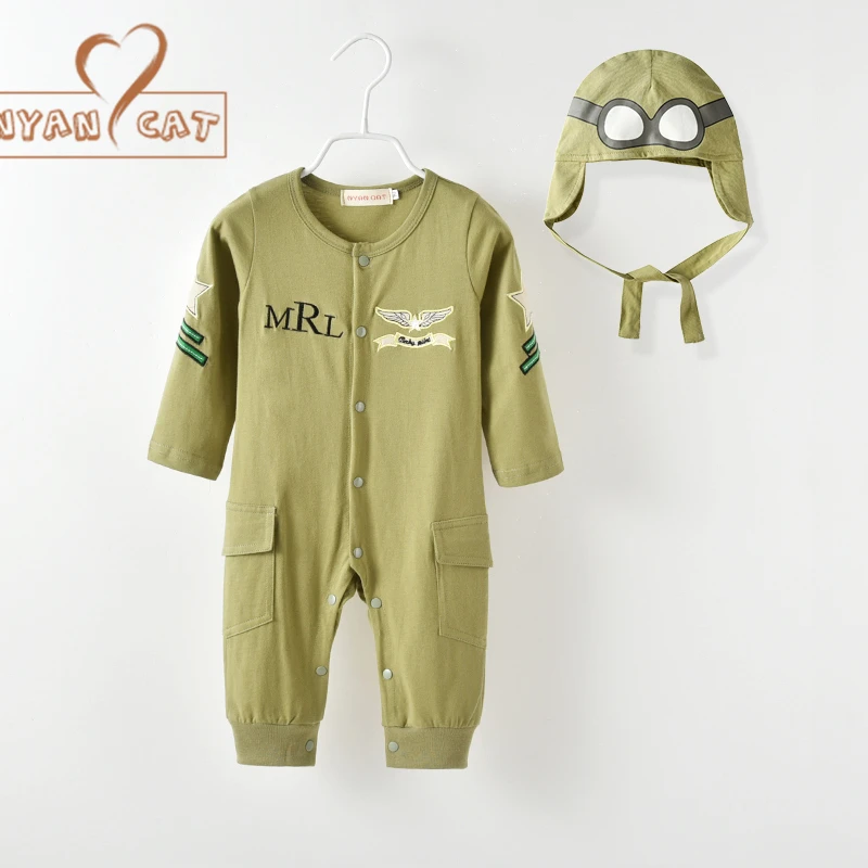 

Nyan Cat Baby Boy Infant Green Full Sleeves Pilot Aviator Romper+Hat 2pcs Set Playsuit Outfit Jumpsuit Rompers Cotton Costume