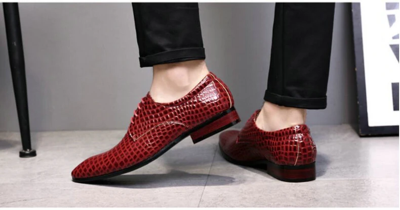 Mens Casual Shoe Formal Oxfords Mens Shoes Casual Mens Dress Shoes' Lace-up Crocodile Leather Oxford Shoes For Men Big Size 46 (6)