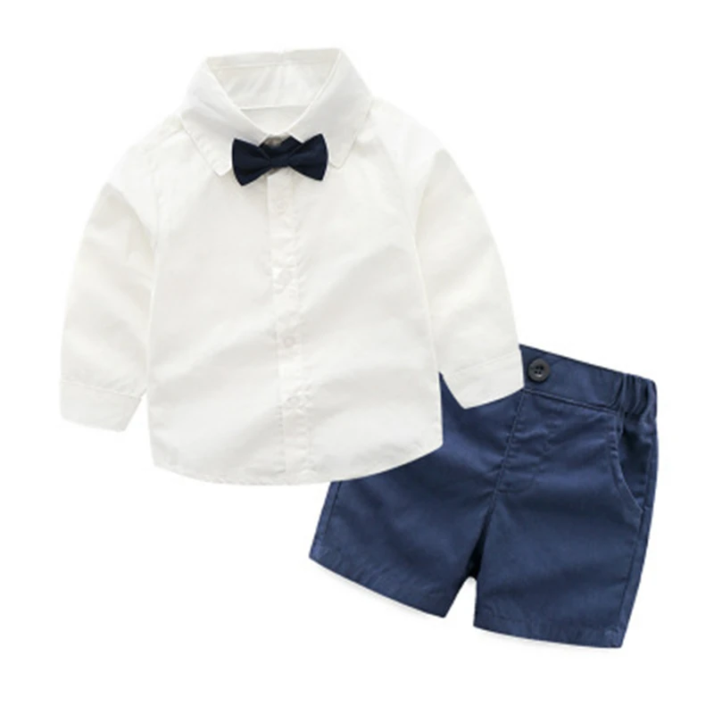 Костюм Джентльмена футболка с короткими рукавами+ однотонные штаны комплект одежды из 2 предметов для мальчиков Удобная модная детская одежда для мальчиков - Цвет: Темно-серый