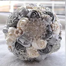 Брошь ручной работы букеты невесты искусственный цветок с алмазным жемчугом расшитый бисером оранжевый Кремовый Атласный букет