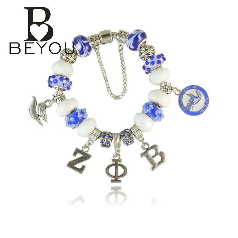 Newest ZETA PHI BETA Sorority Bracelet ZPB charm bead bracelet bangle