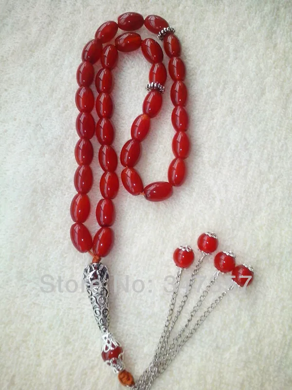 

Promotion Natural 33beads Red Stone Oval Shape 8*12mm Kehribar Tesbih Prayer beads Tasbih Allah free shipping
