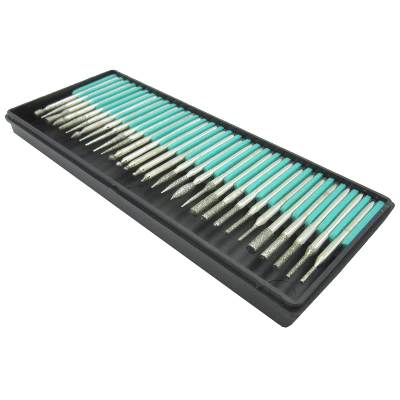30pcs superfine diamond mounted point set abrasive tool 3mm shaft